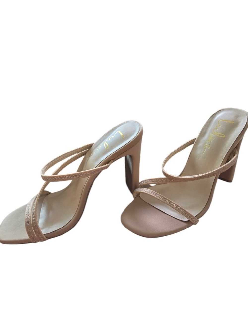 Lulu's Nude Strappy Block Heel Sandals SZ 7